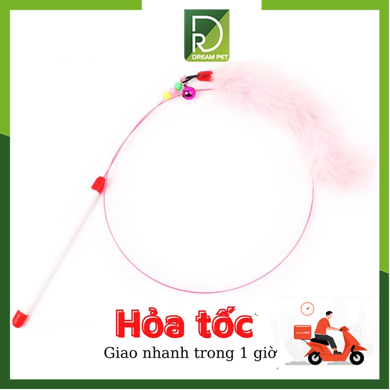 Đồ chơi cần câu mèo gắn lông vũ - Dreampet - Cần câu giải trí cho mèo