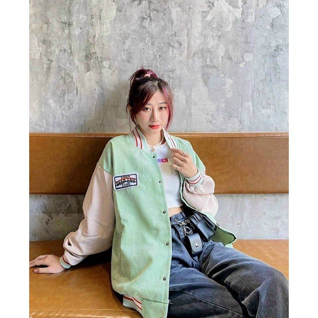 Áo khoác nhung, áo nhung bomber logo cầu vồng, phù hợp nam và nữ ken fashion