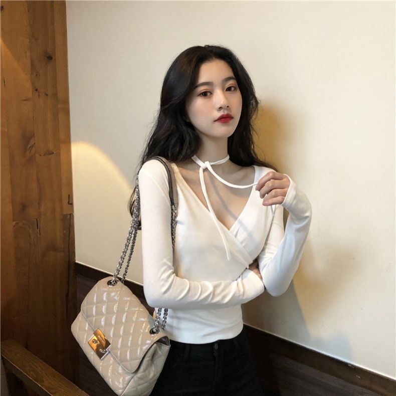 Áo Thun COZOK Tay Dài Cổ Chữ v Dáng Ôm Đan Chéo Quyến Rũ Trẻ Trung Cho Bạn Gái