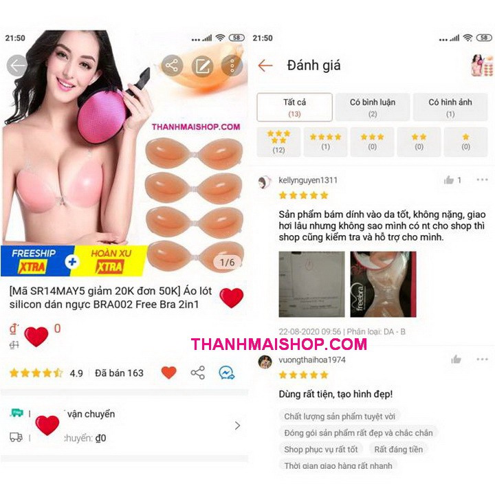 Áo lót silicon dán ngực BRA002 Free Bra 2in1 độn ngực dày 20mm kèm dây đeo