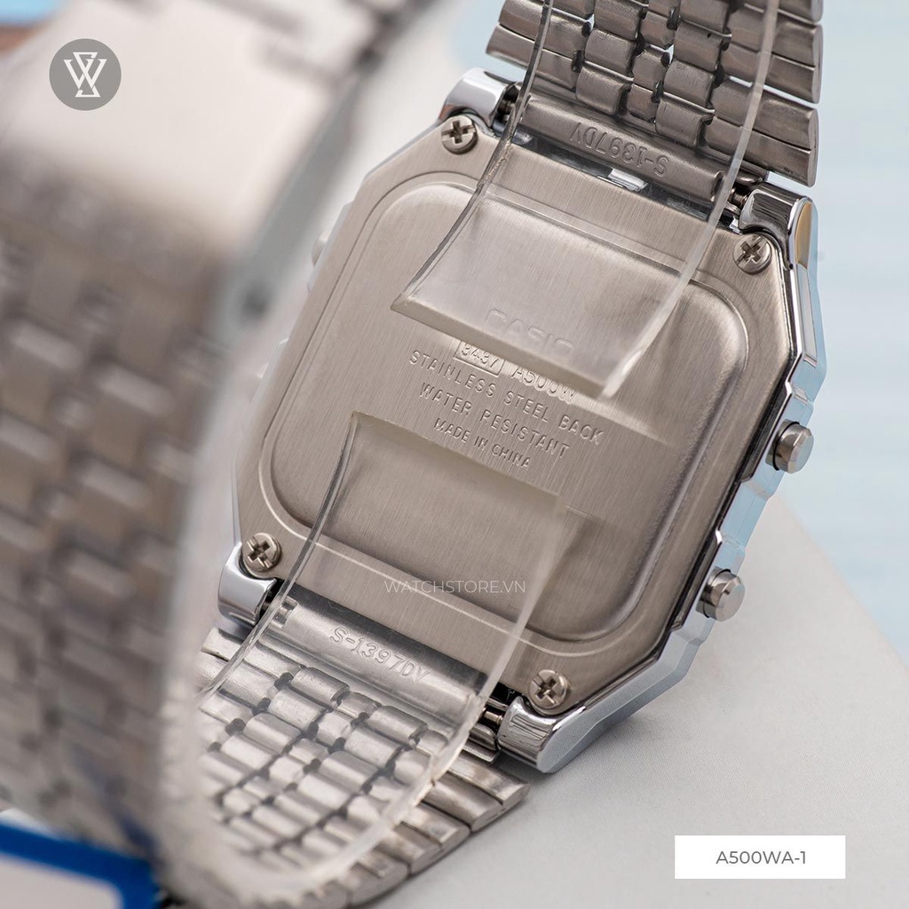 Đồng Hồ Điện Tử Nam Casio WATCHSTORE A500WA-1DF Thiết Kế Mặt Kính 40mmVà Vỏ Nhựa Kèm Dây Kim Loại Chắc Chắn