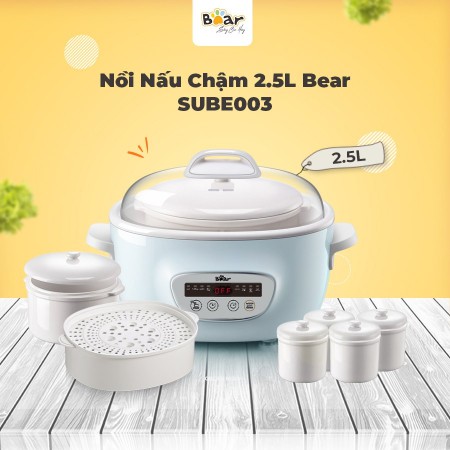 [Mã ELHADEV giảm 4% đơn 300K] Nồi nấu chậm Bear 2,5L SUBE003( có lồng hấp) - Hàng Quốc Tế