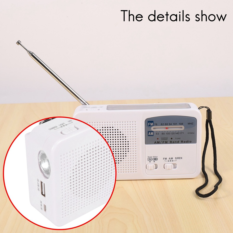 Radio Khẩn Cấp Sử Dụng Năng Lượng Mặt Trời Và Tay Quay Tự Động Sạc Pin USB FM / AM Tích Hợp Đèn Pin Điện Thoại