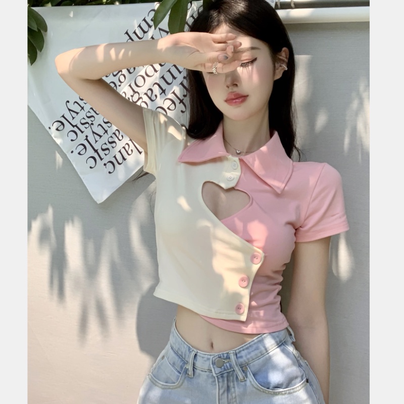 Áo Thun POLO Tay Ngắn Dáng Ôm Khoét Lỗ Gợi Cảm Thời Trang Cho Nữ
