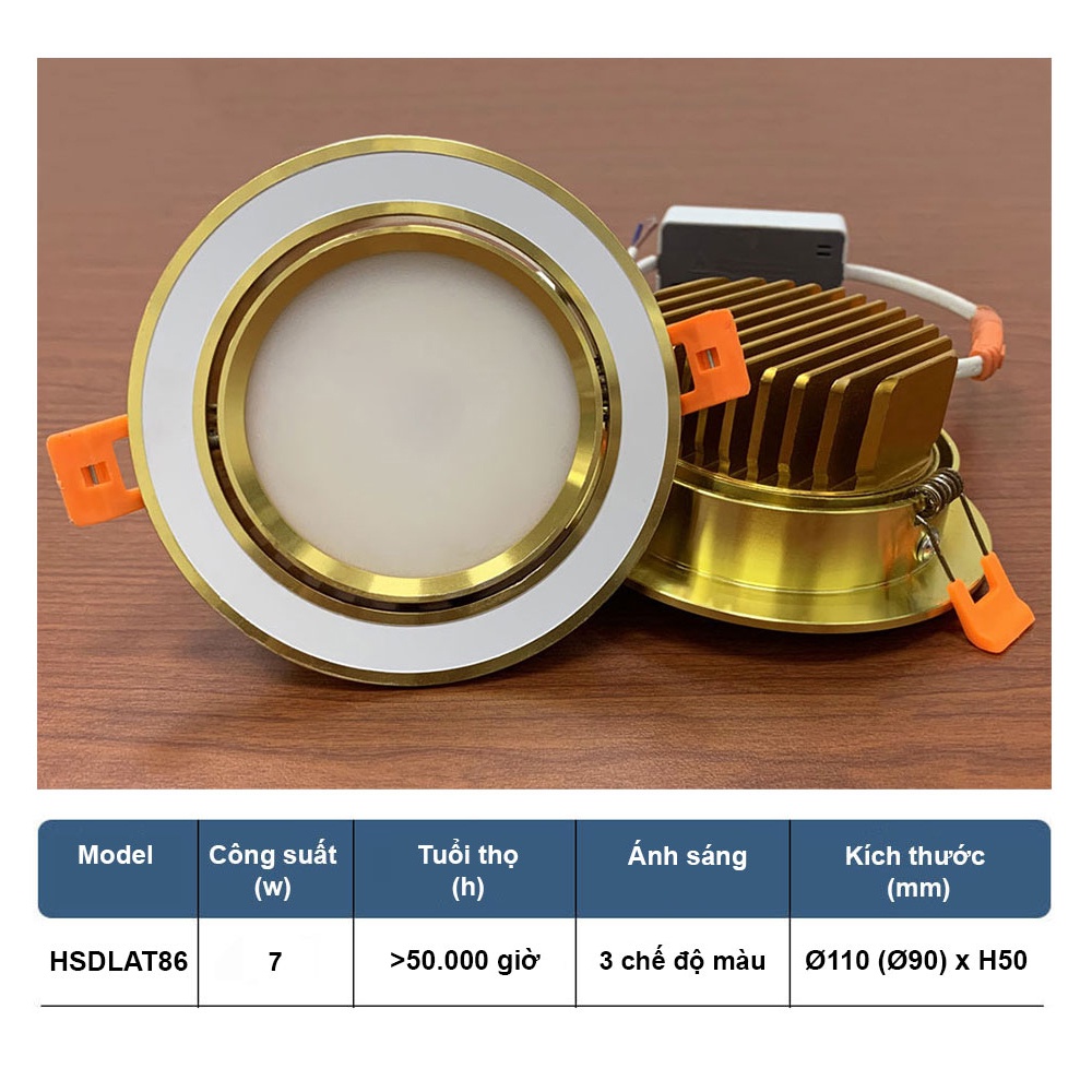 Đèn Âm Trần Tròn, Đèn Downlight 7W Đế Tản 3 Chế Độ Màu Chính Hãng Haledco - Bảo Hành 12 Tháng HSDLAT86