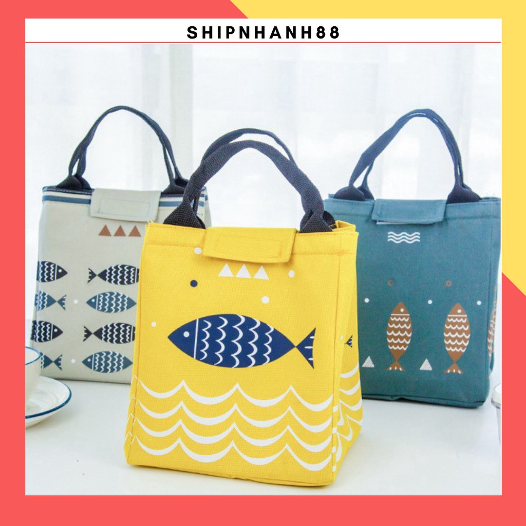 Túi đựng cơm giữ nhiệt văn phòng chống nước Tam Giác kiểu 2 con cá dán miệng gọn gàng tiện lợi-88042- SHIPNHANH88