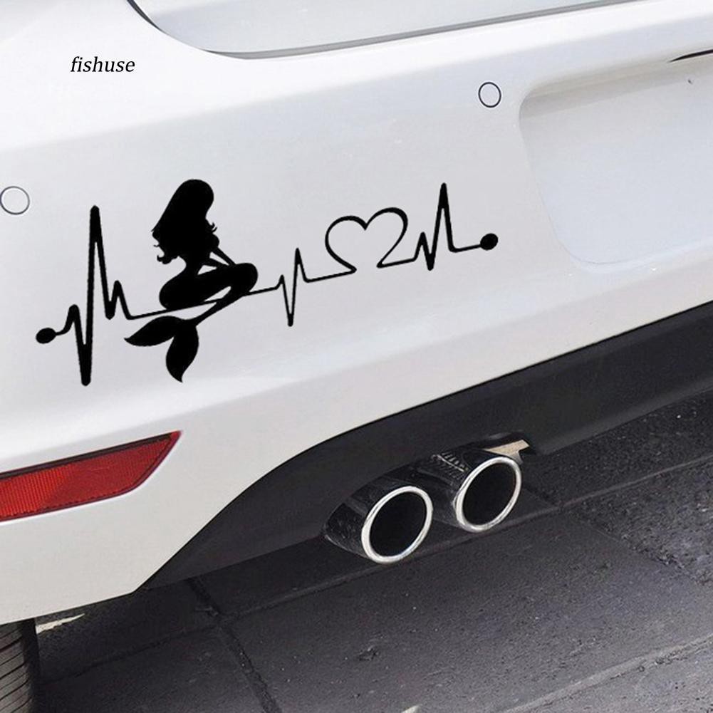 Nhãn dán trang trí xe hơi họa tiết nhịp tim/nàng tiên cá chống nước sành điệu