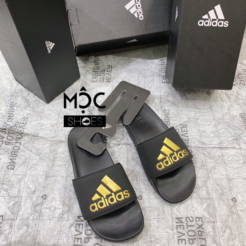 [Chính Hãng] Dép quai ngang Adidas Cloudfoam Comfort Big Logo màu Gold