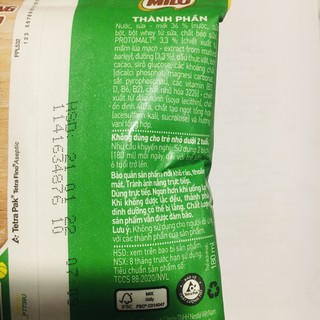 Bịch Sữa Milo Nước 180ml MỚI