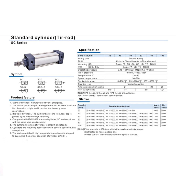 Xi lanh khí nén SC 50 x 300 đẩy max 300kg