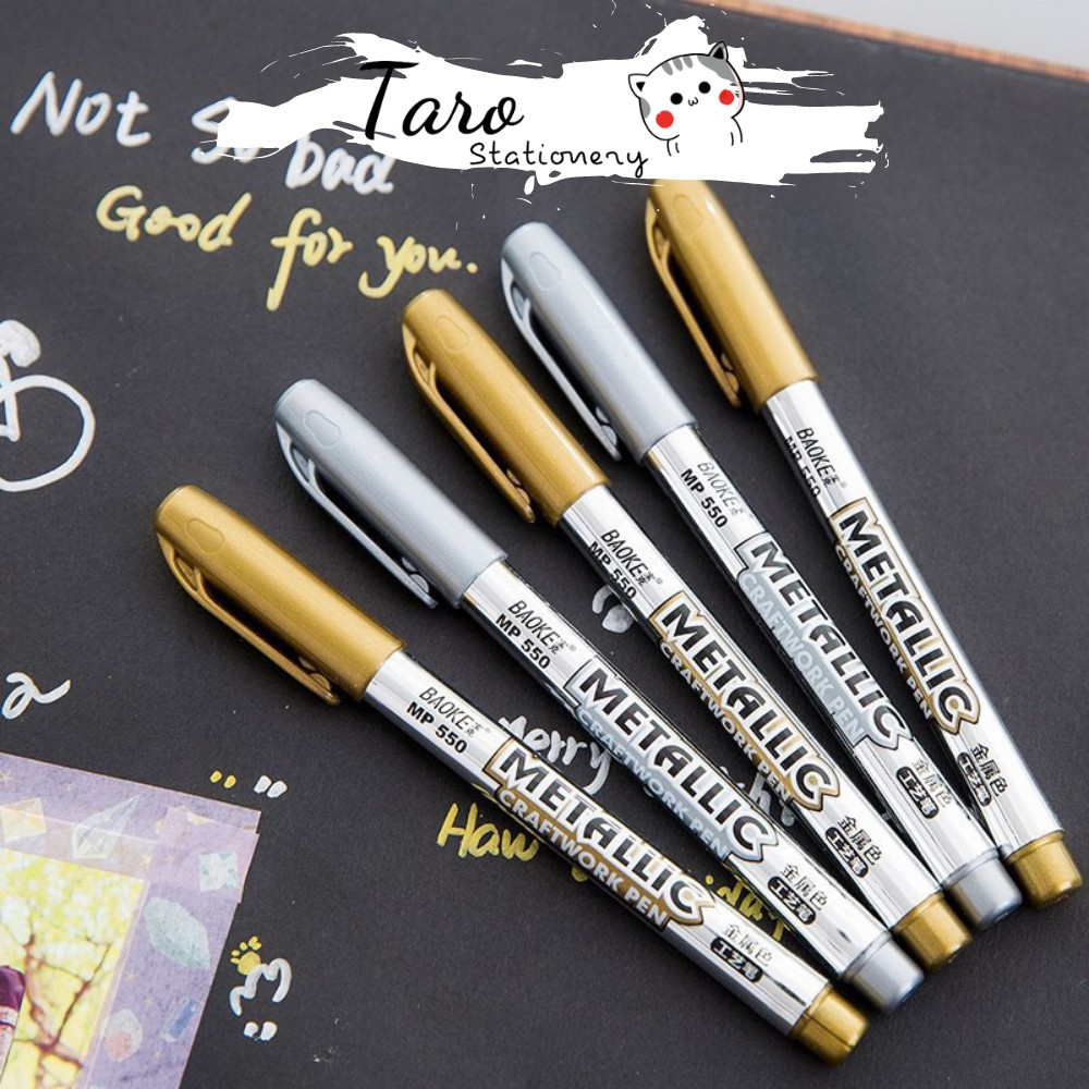 Bút nhũ metallic màu silver gold trang trí sổ thiệp Taro Stationery