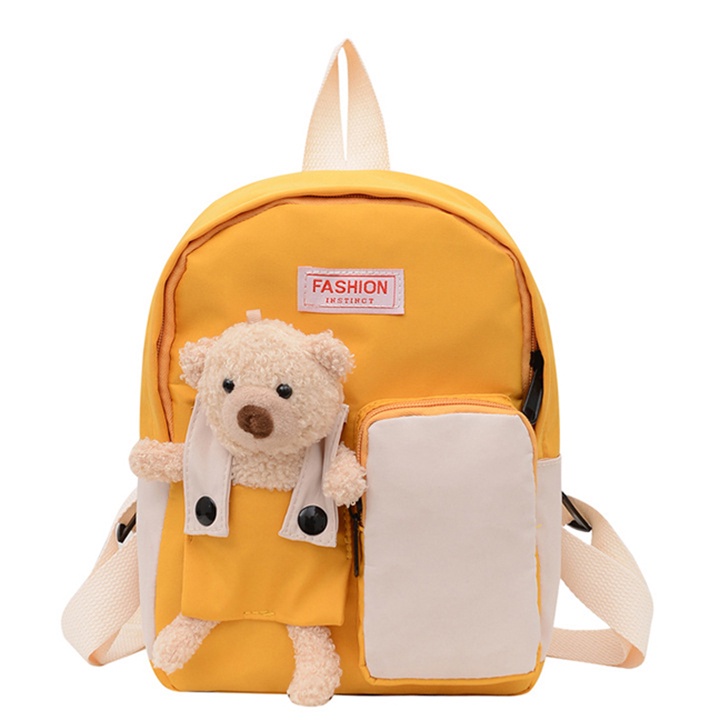 Balo cho bé đi học mầm non vải dù mềm, chống thấm nước kèm gấu size 24cm BALO-559