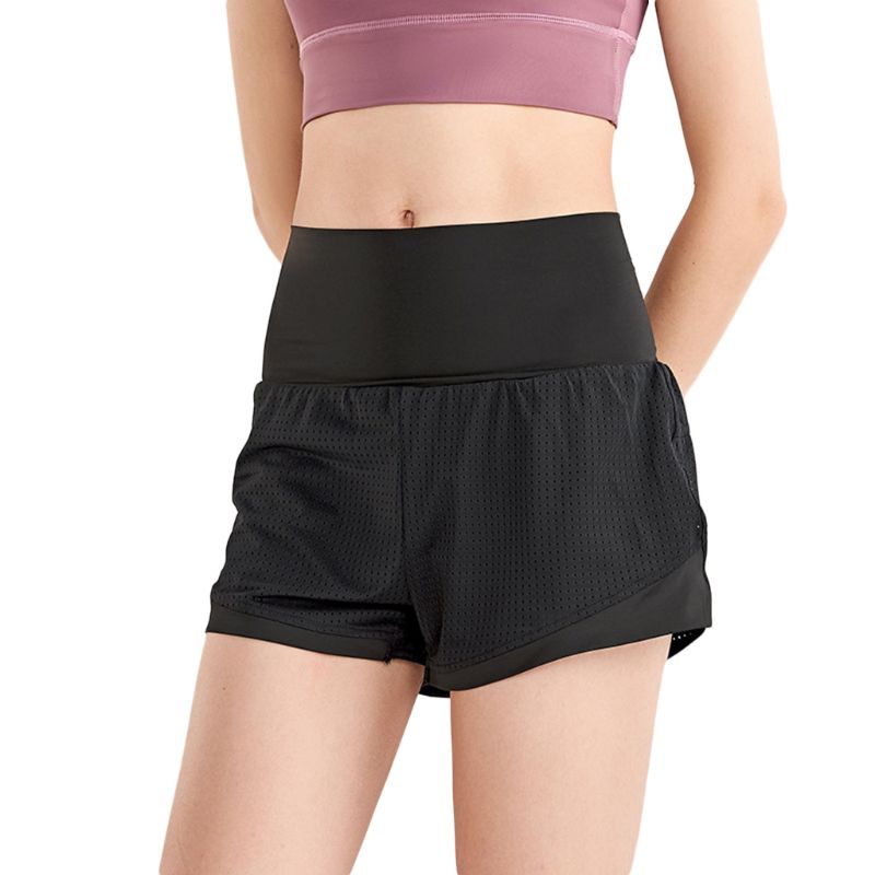 Quần Short Thể Thao 2 Trong 1 Lưng Cao Có Túi Sau Lưng Dành Cho Nữ