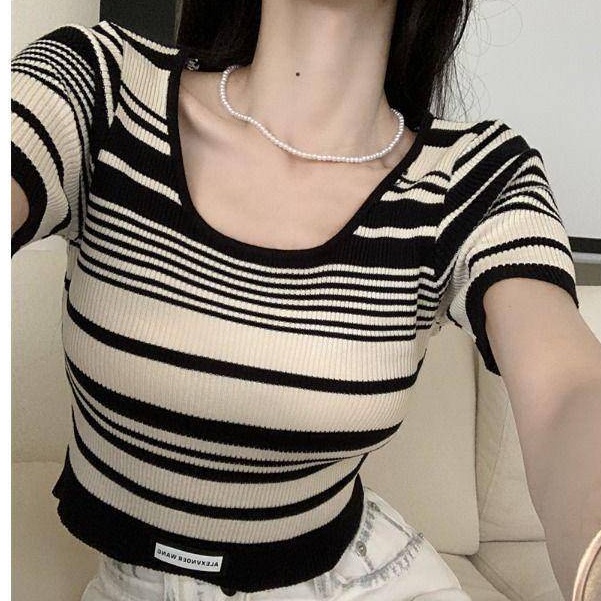 Áo Thun Ngắn Tay Màu Sắc Tương Phản Thời Trang Mùa Hè Cho Nữ
