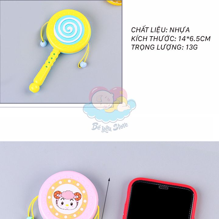 Trống lục lạc cho bé làm từ nhựa ABS – Trống cho bé Màu sắc, Họa tiết sinh động dễ thương