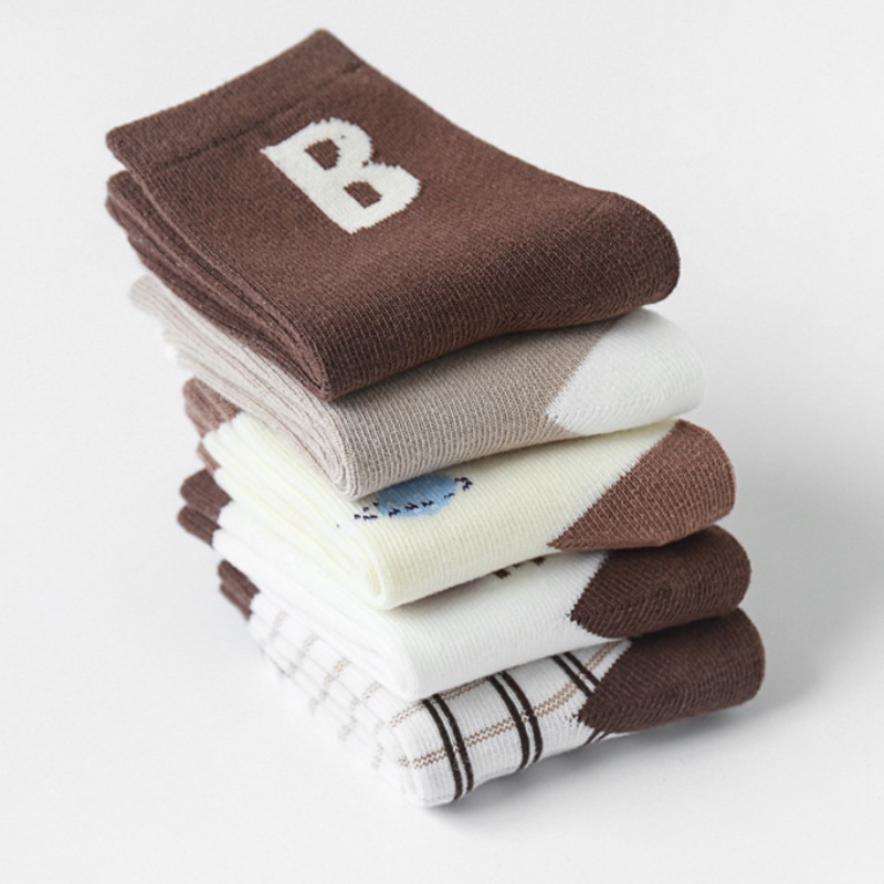 Set 5 đôi tất KOKOROCARE MH-09 cotton màu cà phê BB ống dài vừa thời trang cho bé trai/ bé gái 1-12 tuổi size S-XL