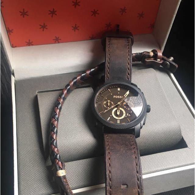 Đồng hồ nam chính hãng Set Fossil , dây da màu nâu - Máy Quartz pin - Mặt kính cứng