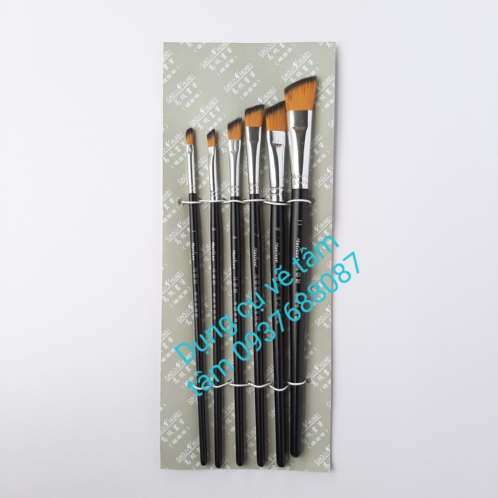 [ TÂM TÂM ]-Bộ cọ đầu vát 6 cây Matisse, Bộ cọ đầu xéo 6 cây, Cọ đầu vát-