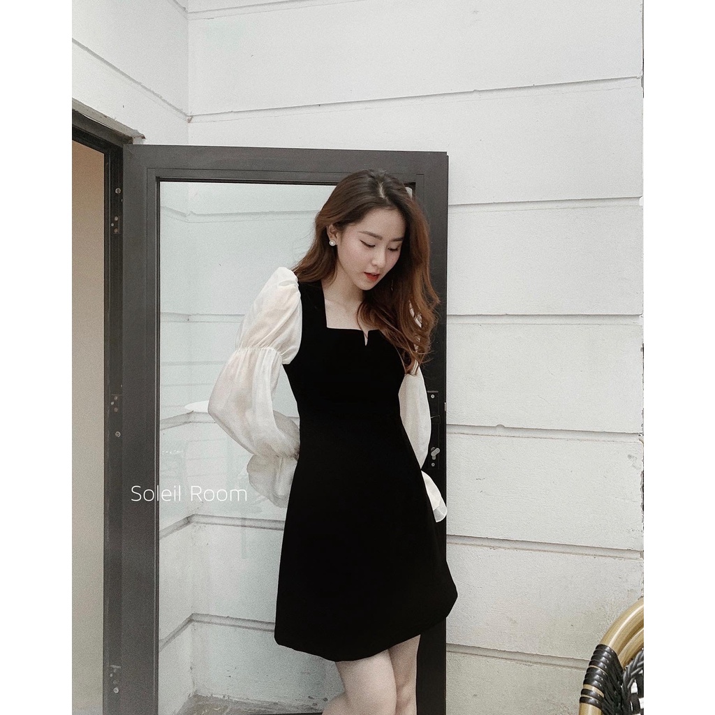 𝐁𝐄𝐒𝐓 𝐒𝐄𝐋𝐋𝐄𝐑-Váy nhung phối tơ cổ xẻ hack eo chống nhăn STELLA DRESS