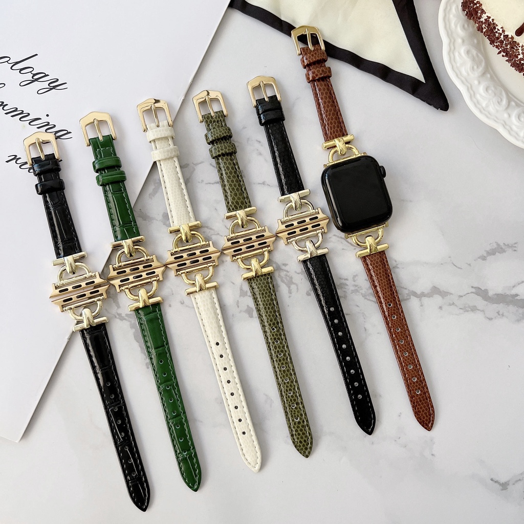 Dây Đeo Đồng Hồ Bằng Da Cá Sấu Mỏng 41mm 45mm 40mm 44mm 38mm 42mm iwatch Series 8 7 SE 6 5 4 3 2 1