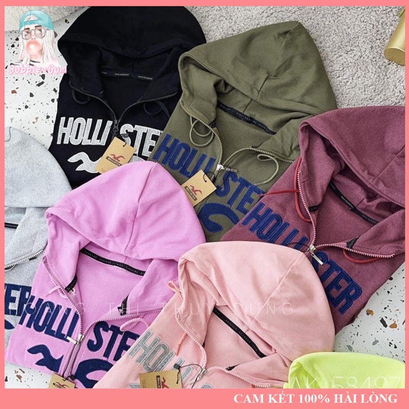 Áo Khoác Nữ Thêu Chữ Holis Chất Liệu Thun Gân Tay Xỏ Ngón 4 Túi Freesize Dưới 60kg Bubble Gum