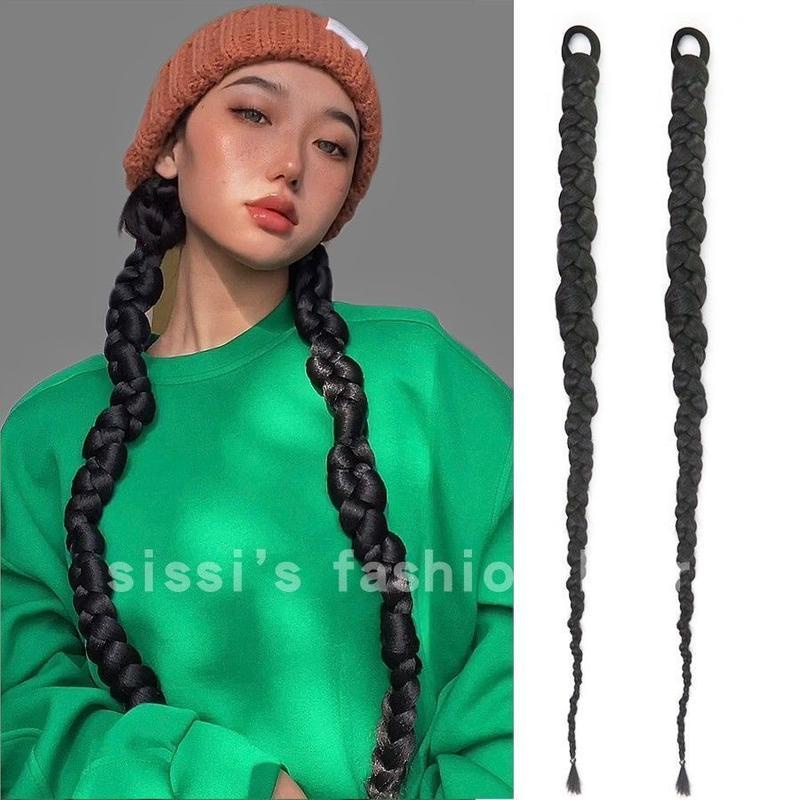 Dây Bện Tóc Đuôi Ngựa Bằng Sợi Tổng Hợp 70CM Màu Đen Phong Cách Hip Hop Dễ Thương Dành Cho Bạn Nữ