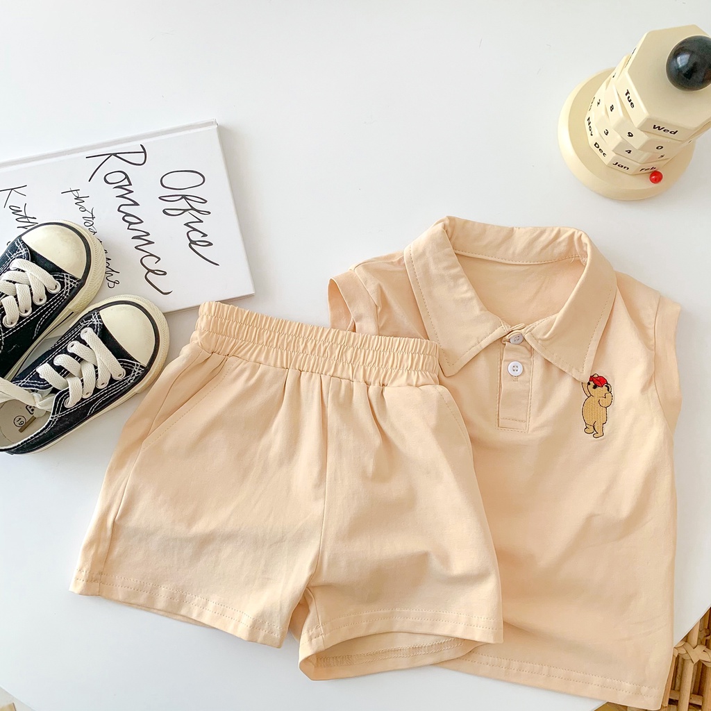 Set Áo Thun Polo Phối Quần Short Thời Trang Hè Cá Tính Dành Cho Bé 0-4 Tuổi
