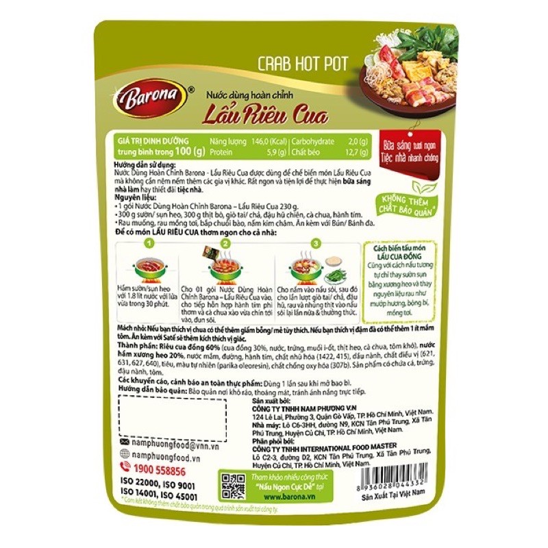 Lẩu Riêu Cua Nước Dùng Hoàn Chỉnh BARONA Lẩu Riêu Cua 230g
