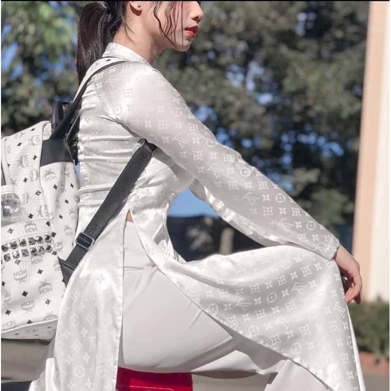 Áo dài gấm tơ logo hàng hiệu Minh Anh Fashion CÓ MAY SỐ ĐO