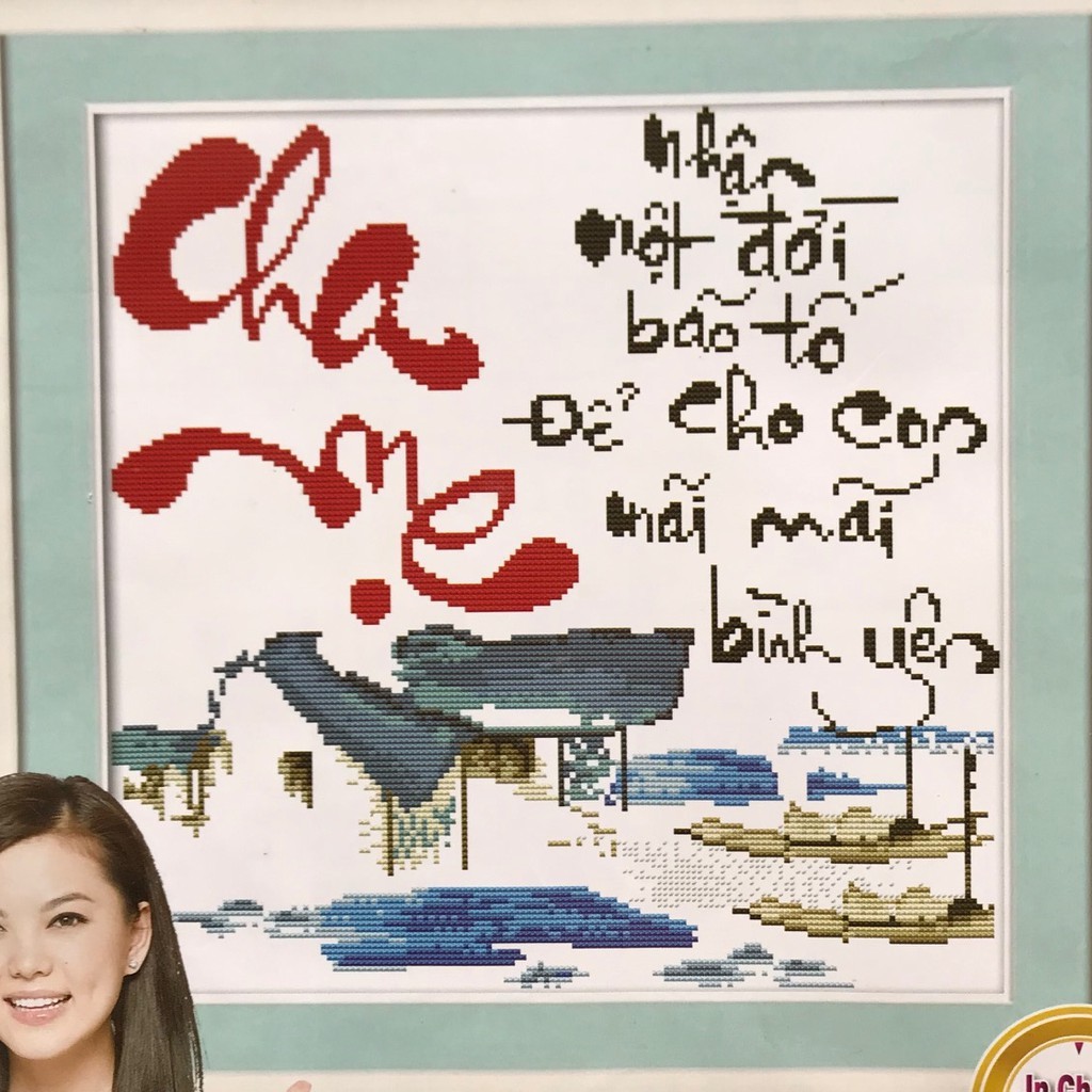 TRANH THÊU CHỮ THẬP - Thư pháp chữ CHA MẸ (mẫu 1)