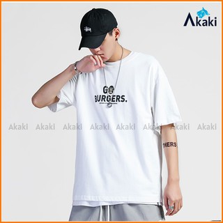 Áo phông nam form rộng tay ngắn Unisex AKAKI Áo phông nam đẹp tay ngắn Freesize < 80kg phối chữ Go Burgers