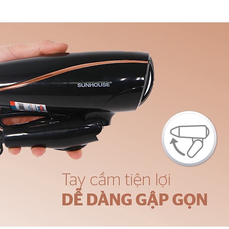 Máy sấy tóc Sunhouse SHD2306 mini Chính hãng, gấp gọn 2 chế độ sấy công suất 1200W tiết kiệm điện - HAPOS OFFICIAL