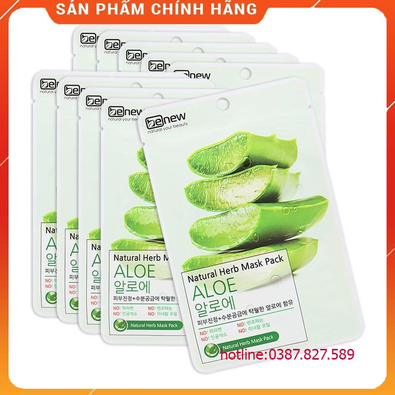 Hàng Chính Hãng- Combo 10 Miếng Đắp Mặt Nạ Lô Hội Trắng Da Sạch Nhờn Benew Natural Herb Mask Pack Aloe Hàn Quốc-22ml