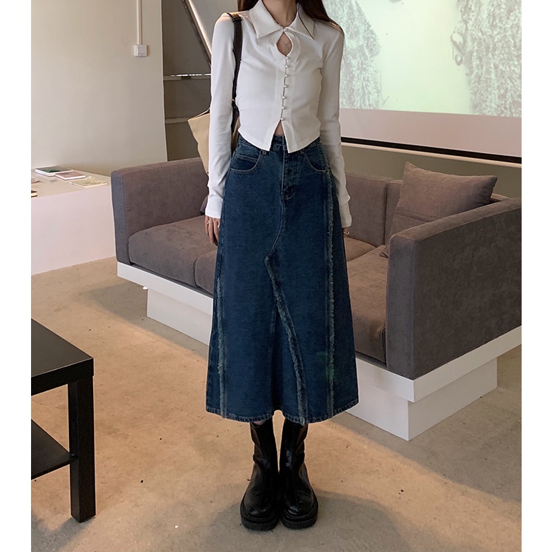 Chân Váy Denim Dáng Chữ a Lưng Cao Thời Trang 48884