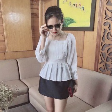 [Mã FAMARAL1 giảm 10K đơn 50K] Áo sơ mi Áo kiểu nữ dài tay thiết kế xếp ly ngực và eo siêu xinh