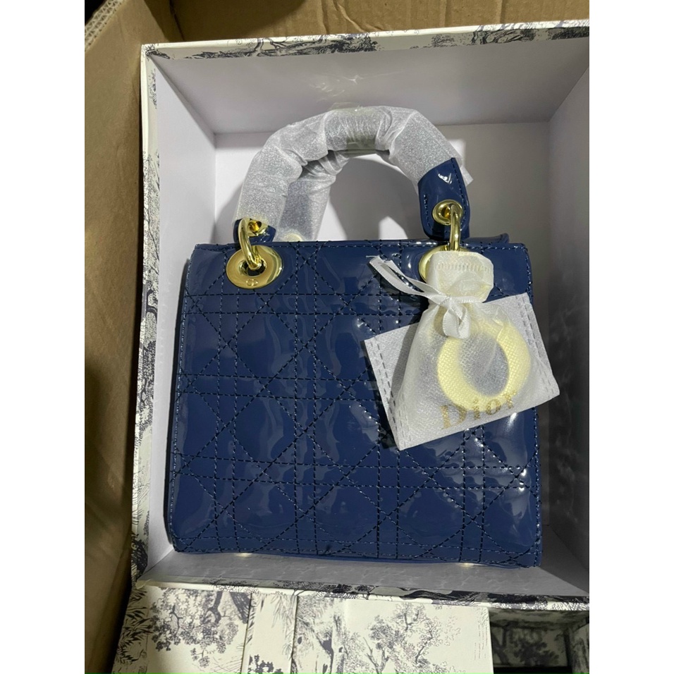 Túi Dior fullbox, túi vải hãng bản da bóng tag vàng size 20