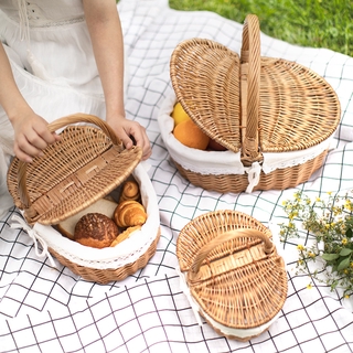 Giỏ đựng thức ăn bằng mây đan có tay cầm và nắp đậy tiện lợi bền bỉ