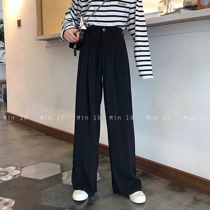 Quần ống rộng nữ MIN19 quần cullotes ống rộng lưng cao cạp cao dáng suông bigsize màu đen thời trang Hàn Quốc