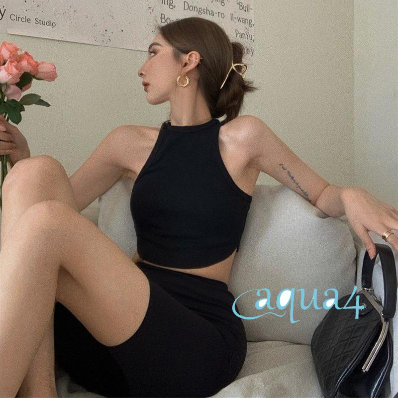 Áo Croptop Sát Nách Cổ Tròn Màu Sắc Đơn Giản Cho Nữ