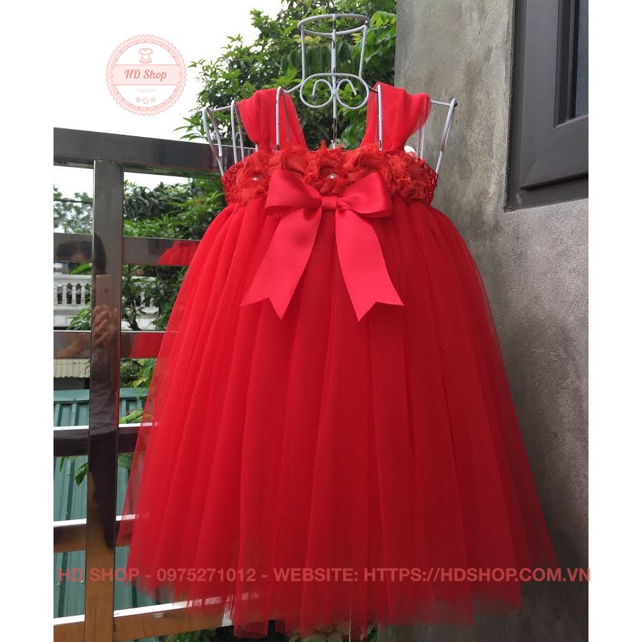 Đầm công chúa cho bé ❤️FREESHIP❤️ Đầm công chúa đỏ hoa 3D