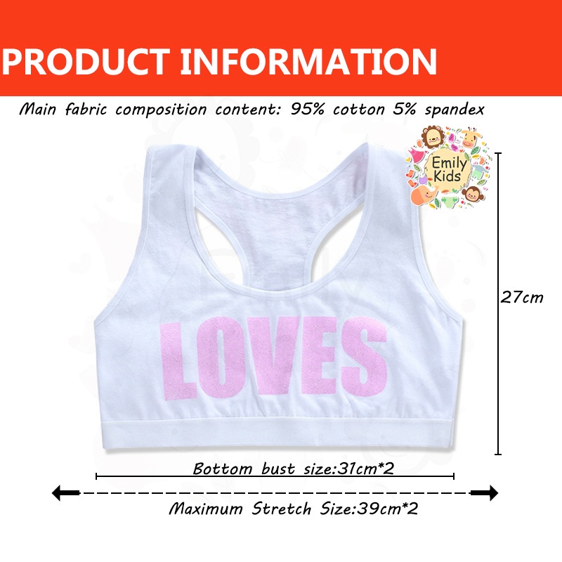Áo Ngực Cotton Màu Trắng Đen In Chữ Love Cho Bé Gái 8-16 Tuổi