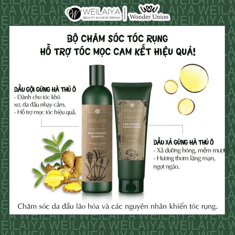 Dầu Gội - Dầu Gội Xả Weilaiya - Dầu Gội Dưỡng Tóc - Giúp Mọc Tóc (Gội 400ml - Xả 250ml) - Tặng bộ mi