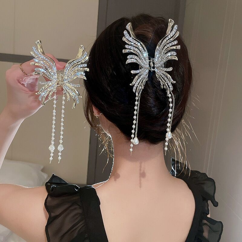 Kẹp tóc CHLINS bằng kim loại hình bướm đính đá thời trang dành cho nữ