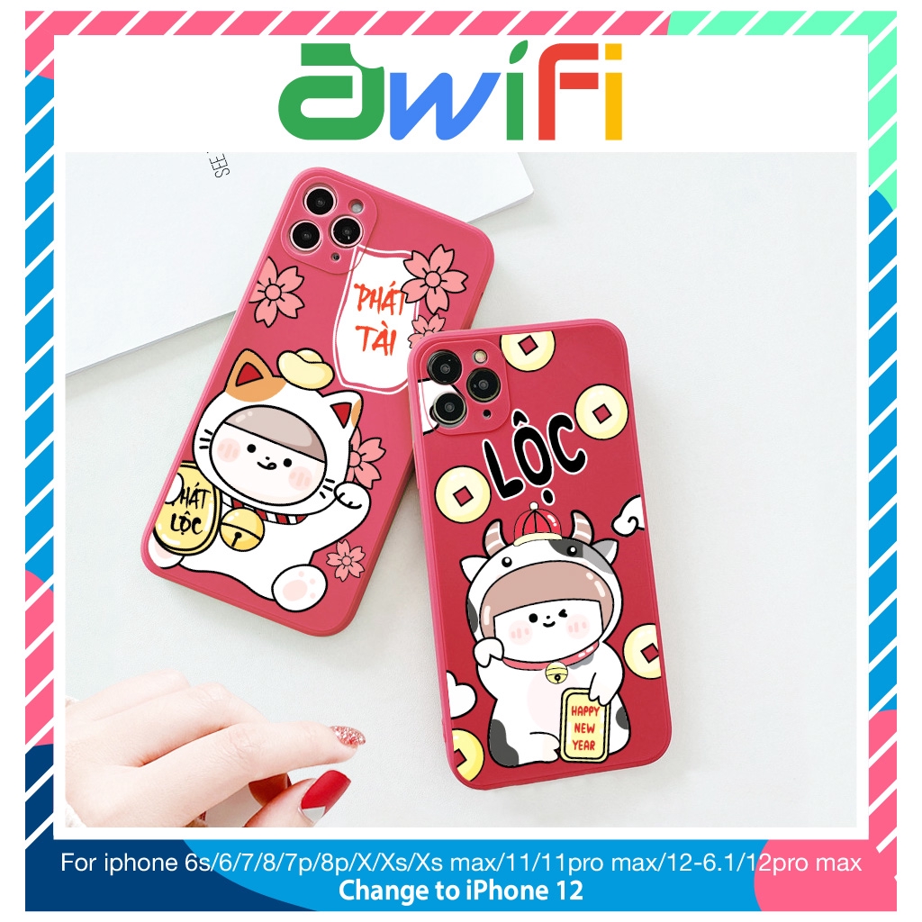 Ốp lưng iphone vuông mèo bò năm mới 5s/6/6plus/6s/6splus/7/7plus/8/8plus/x/xr/xs/11/12/pro/max/plus/promax - Awifi M3-2