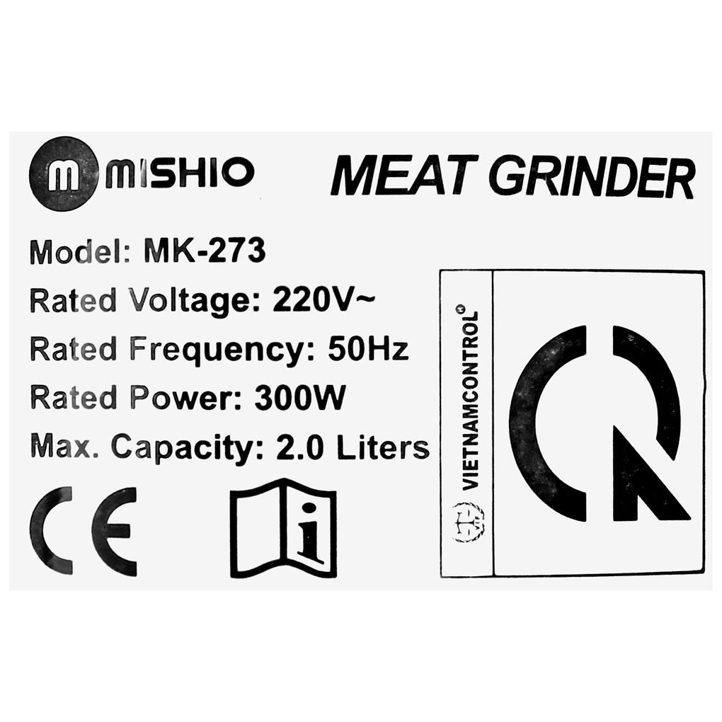 Máy xay thịt Mishio MK-273 1.8 lít 300W xay thịt, cá, rau củ, gia vị - Chính hãng BH 18 tháng