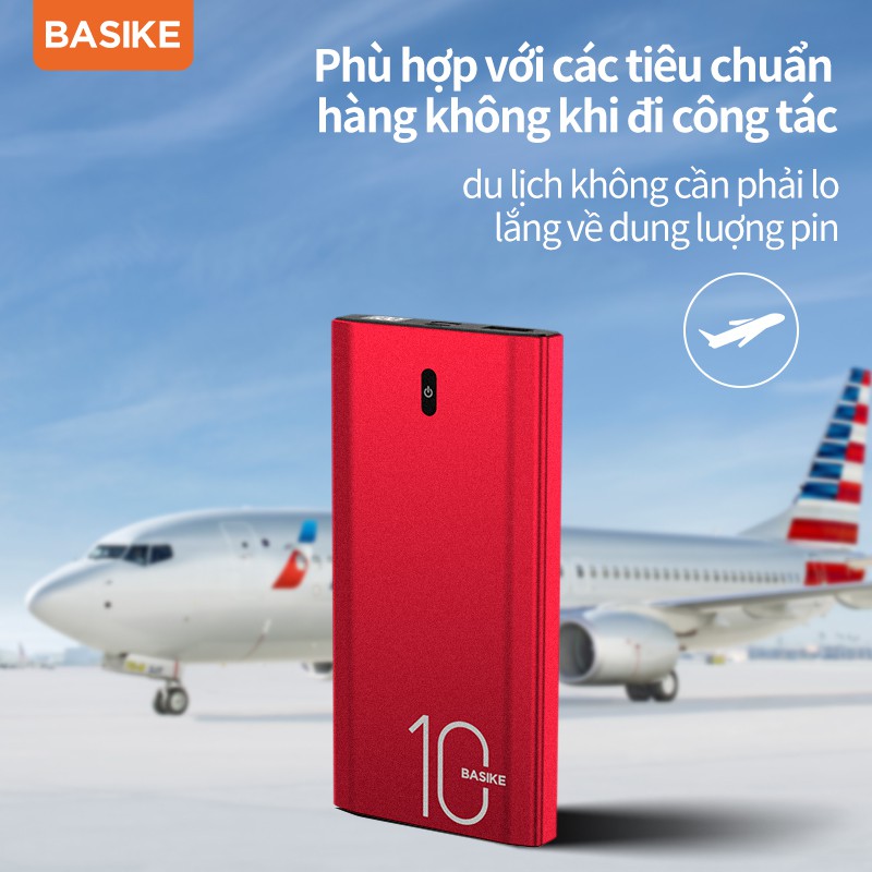 Sạc Dự Phòng BASIKE PT06 10000mah hỗ trợ sạc nhanh nguồn hiển thị kỹ thuật số nhỏ gọn cho iPhone Samsung OPPO