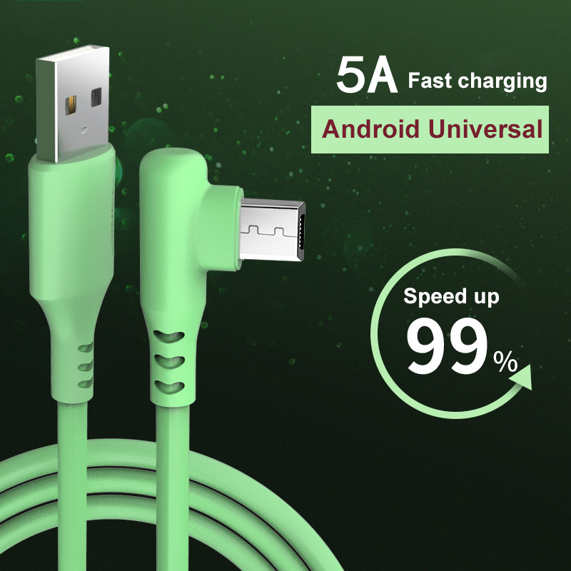 Dây cáp sạc dữ liệu USB-C nhanh 5A đầu cong bằng silicone mềm đa năng cho Android/Iphone