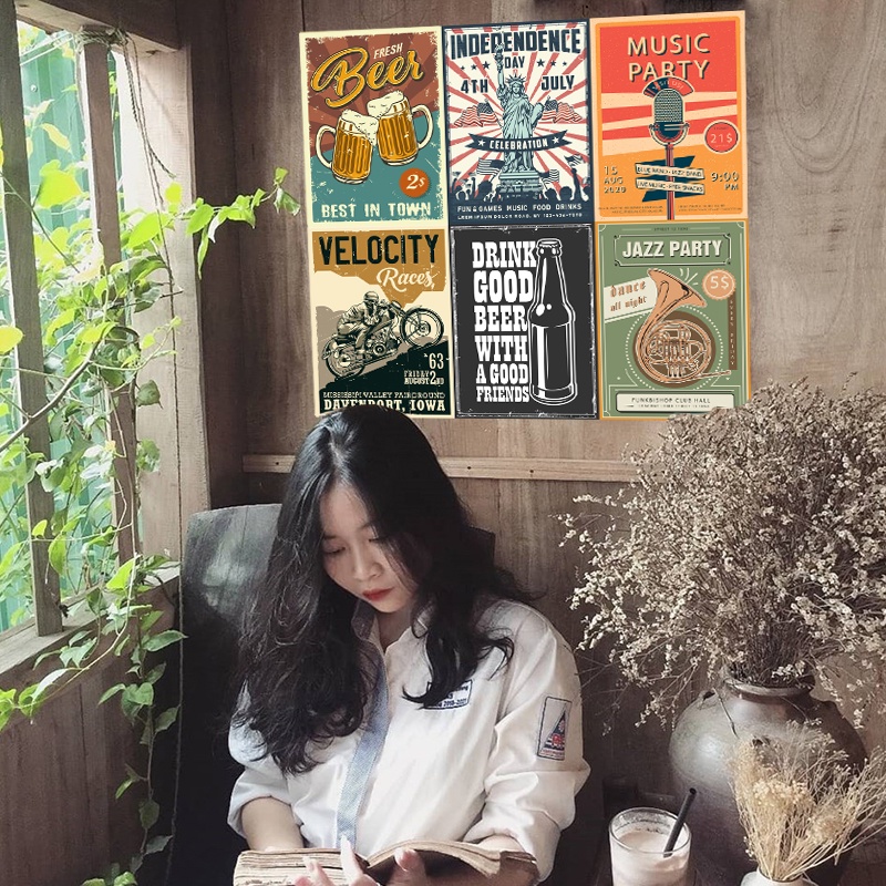 Bộ 10 tấm poster vintage trang trí vol2, poster retro dán tường khổ a4, A3 thiết kế cổ điển Phần 2