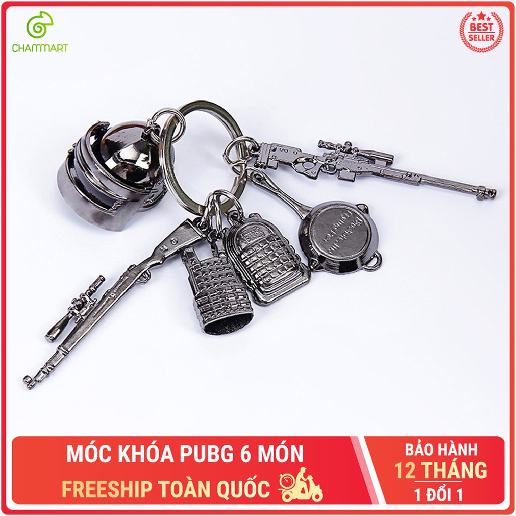 Móc khóa PUBG 6 món kim loại cho nam móc chìa khóa ô tô xe máy K98