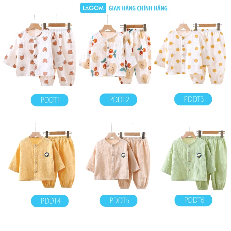 [ĐŨI SỢI TRE] Bộ Dài Tay Bé Trai, Bé Gái Thu Đông | Pijama Cho Bé Vải Đũi Muslin Cao Cấp Lagom